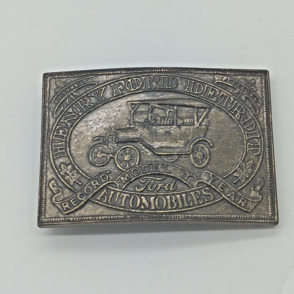 Vintage Henry Ford Detroit Automobiles Record Year Model T Belt Buckle